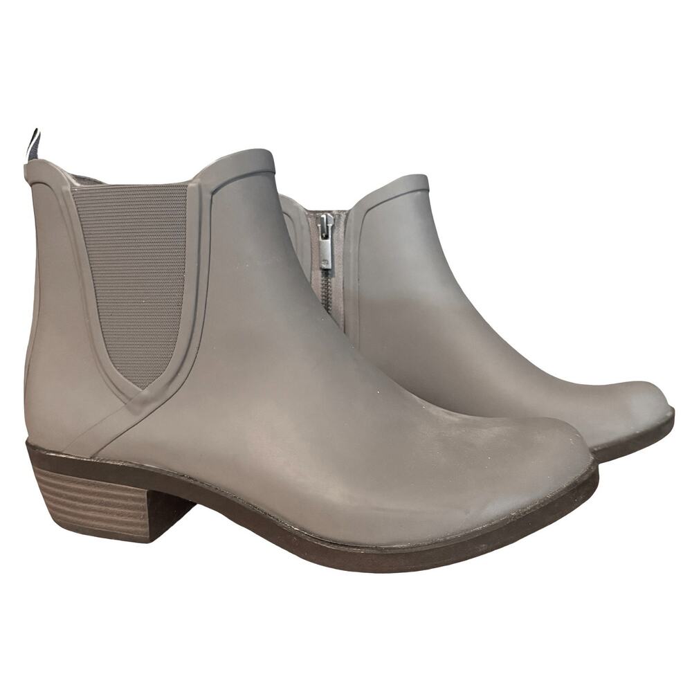 Lucky Brand Basel H2O Rain Bootie Boots Gray Ankle Side Zip Muck Shoes sz 9 M